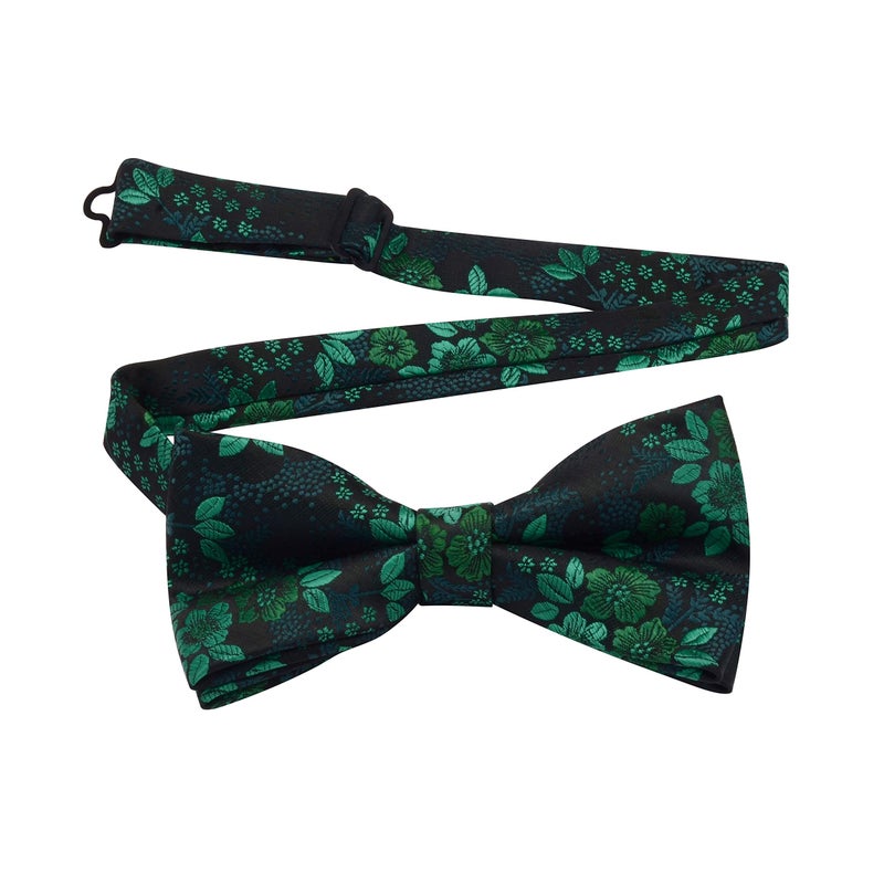 GUSLESON Mens Suspenders with Clips Green Flora Pre-Tied Adjustable Bow tie Pocket Square Set(0102-10) - Image 3